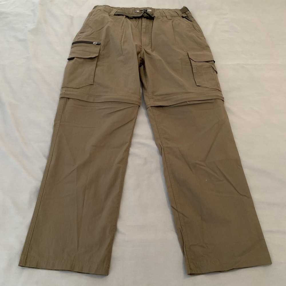 BC Clothing Pants Mens 34x30 Beige Convertible Cargo Belted Stretch Outdoor